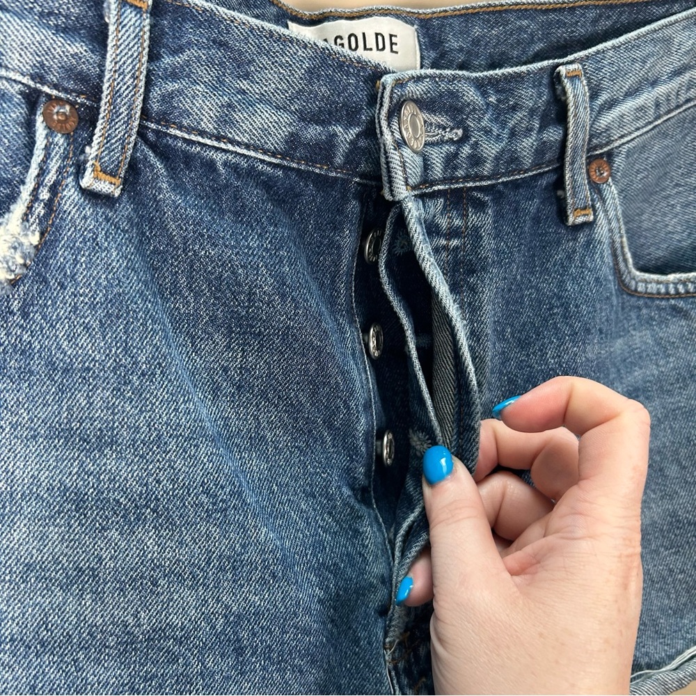 Agolde Blue Distressed Denim Jean Shorts - Picture 4 of 13